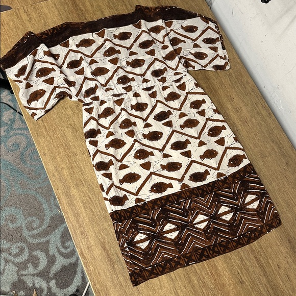 Anna Sui euc 100% silk Anthropologie brown cream layered slip fish print dress - Picture 6 of 7